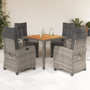 vidaXL 5-delige Tuinset met kussens poly rattan grijs