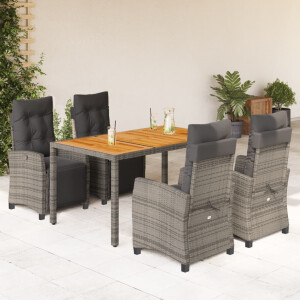 vidaXL 5-delige Tuinset met kussens poly rattan grijs