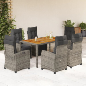 vidaXL 7-delige Tuinset met kussens poly rattan grijs