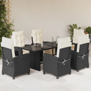 vidaXL 7-delige Tuinset met kussens poly rattan zwart