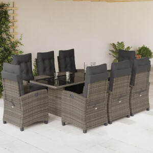 vidaXL 9-delige Tuinset met kussens poly rattan grijs