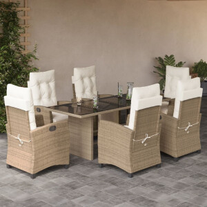 vidaXL 7-delige Tuinset met kussens poly rattan beige