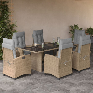 vidaXL 7-delige Tuinset met kussens poly rattan gemengd beige