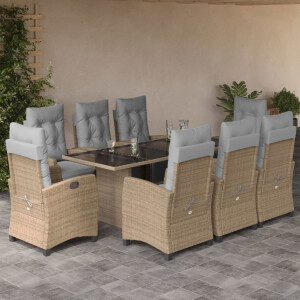 vidaXL 9-delige Tuinset met kussens poly rattan gemengd beige