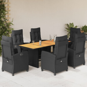 vidaXL 7-delige Tuinset met kussens poly rattan zwart