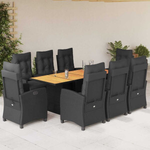 vidaXL 9-delige Tuinset poly rattan zwart