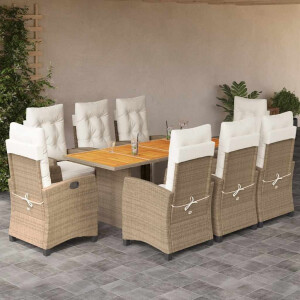 vidaXL 9-delige Tuinset met kussens poly rattan beige