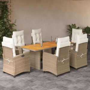 vidaXL 7-delige Tuinset met kussens poly rattan gemengd beige