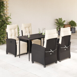 vidaXL 5-delige Tuinset met kussens poly rattan zwart