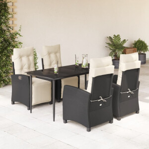 vidaXL 5-delige Tuinset met kussens poly rattan zwart