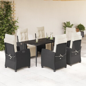 vidaXL 7-delige Tuinset met kussens poly rattan zwart