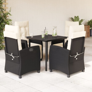 vidaXL 5-delige Tuinset met kussens poly rattan zwart