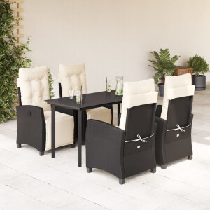 vidaXL 5-delige Tuinset met kussens poly rattan zwart