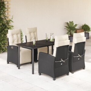 vidaXL 5-delige Tuinset met kussens poly rattan zwart