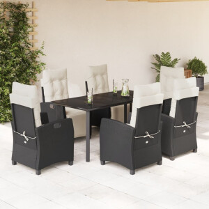 vidaXL 7-delige Tuinset met kussens poly rattan zwart