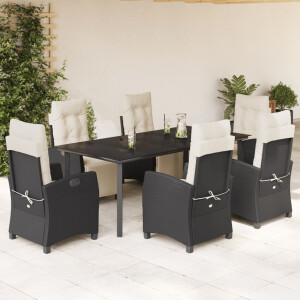 vidaXL 7-delige Tuinset met kussens poly rattan zwart