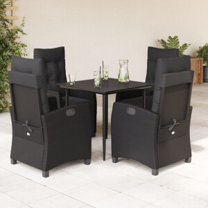 vidaXL 5-delige Tuinset met kussens poly rattan zwart