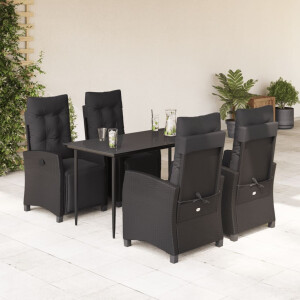 vidaXL 5-delige Tuinset met kussens poly rattan zwart