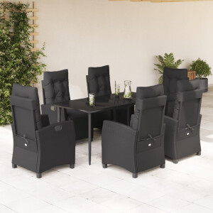 vidaXL 7-delige Tuinset met kussens poly rattan zwart