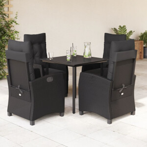 vidaXL 5-delige Tuinset met kussens poly rattan zwart