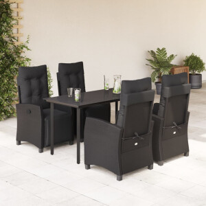 vidaXL 5-delige Tuinset met kussens poly rattan zwart