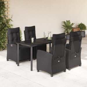 vidaXL 5-delige Tuinset met kussens poly rattan zwart