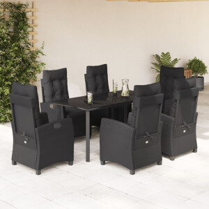 vidaXL 7-delige Tuinset met kussens poly rattan zwart