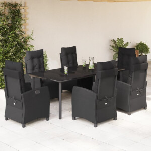 vidaXL 7-delige Tuinset met kussens poly rattan zwart
