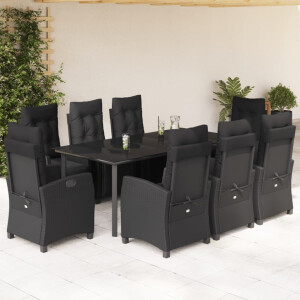 vidaXL 9-delige Tuinset poly rattan zwart
