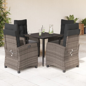 vidaXL 5-delige Tuinset met kussens poly rattan grijs