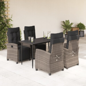 vidaXL 5-delige Tuinset met kussens poly rattan grijs