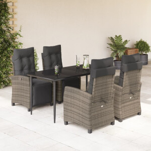 vidaXL 5-delige Tuinset met kussens poly rattan grijs