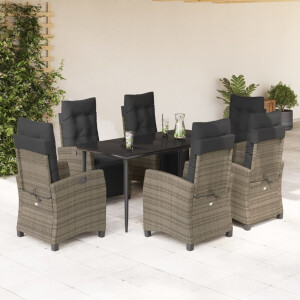 vidaXL 7-delige Tuinset met kussens poly rattan grijs