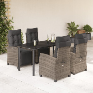 vidaXL 5-delige Tuinset met kussens poly rattan grijs