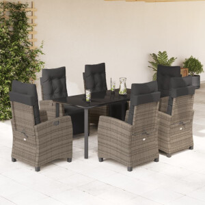 vidaXL 7-delige Tuinset met kussens poly rattan grijs