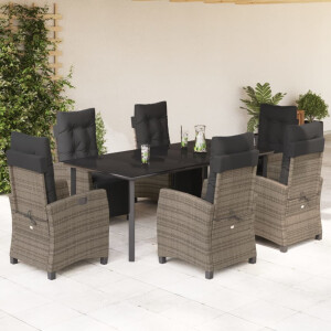 vidaXL 7-delige Tuinset met kussens poly rattan grijs