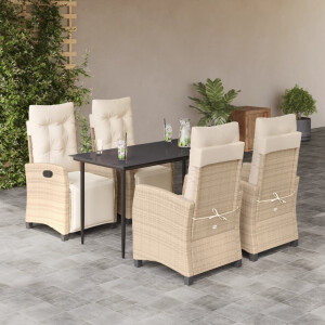 vidaXL 5-delige Tuinset met kussens poly rattan beige