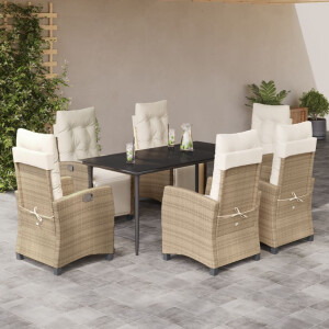 vidaXL 7-delige Tuinset met kussens poly rattan beige