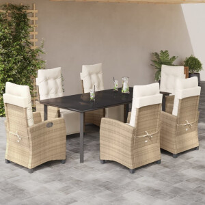 vidaXL 7-delige Tuinset met kussens poly rattan beige