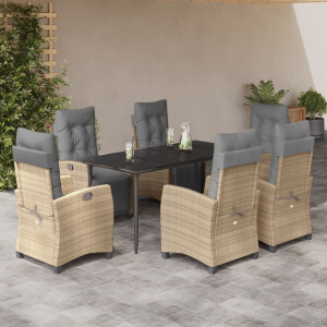 vidaXL 7-delige Tuinset met kussens poly rattan gemengd beige