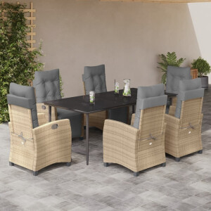 vidaXL 7-delige Tuinset met kussens poly rattan gemengd beige