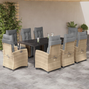 vidaXL 9-delige Tuinset met kussens poly rattan gemengd beige