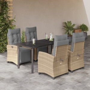 vidaXL 5-delige Tuinset met kussens poly rattan gemengd beige