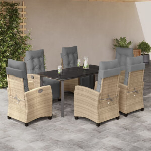 vidaXL 7-delige Tuinset met kussens poly rattan gemengd beige
