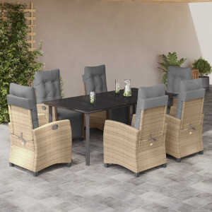 vidaXL 7-delige Tuinset met kussens poly rattan gemengd beige