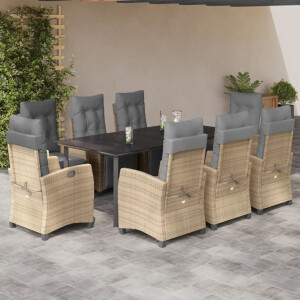 vidaXL 9-delige Tuinset met kussens poly rattan gemengd beige