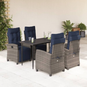 vidaXL 5-delige Tuinset met kussens poly rattan grijs