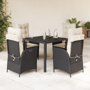 vidaXL 5-delige Tuinset met kussens poly rattan zwart