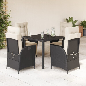 vidaXL 5-delige Tuinset met kussens poly rattan zwart
