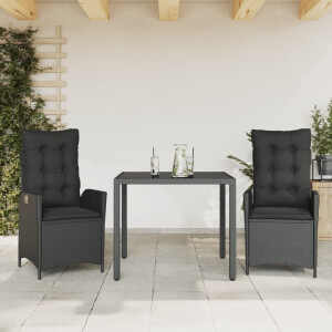 vidaXL 3-delige Tuinset met kussens poly rattan zwart